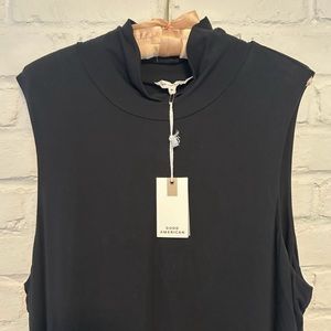 NEW Good American Good Touch Sleeveless Turtleneck Midi Dress Black